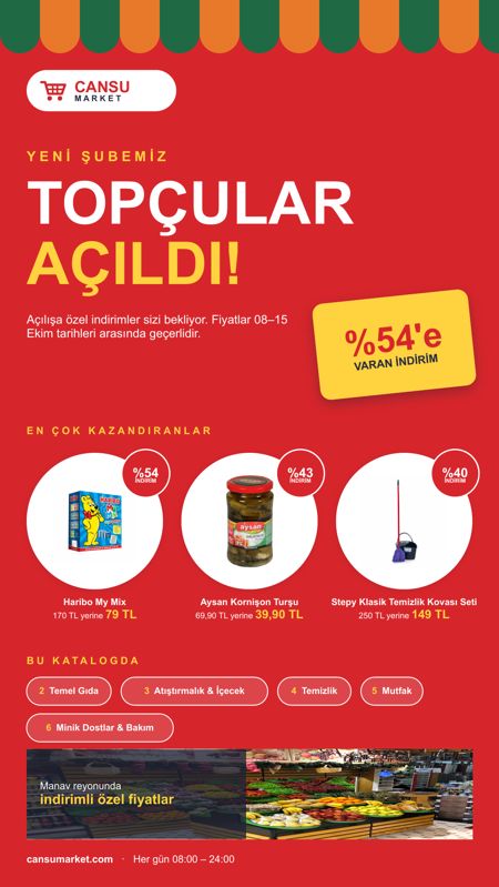 Cansu Market Topçular Şubesi açılış kataloğu kapağı