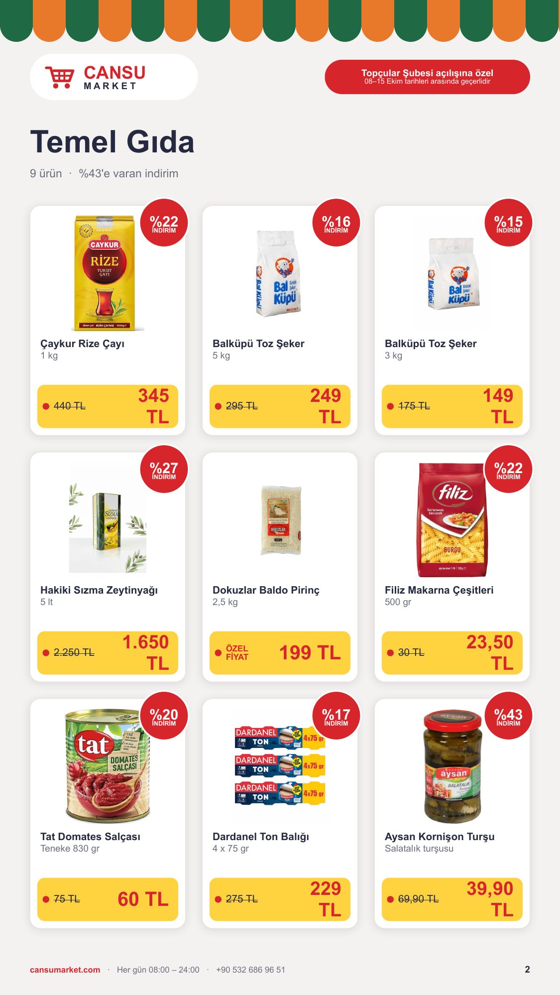 Temel Gıda indirimleri: çay, şeker, zeytinyağı, pirinç, makarna, salça, ton balığı, turşu